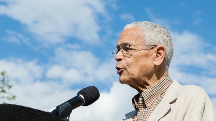 Julian Bond speaking at the Martin Luther King, Jr. Memorial in D.C., May 2, 2015.  Image by Ted Lieverman